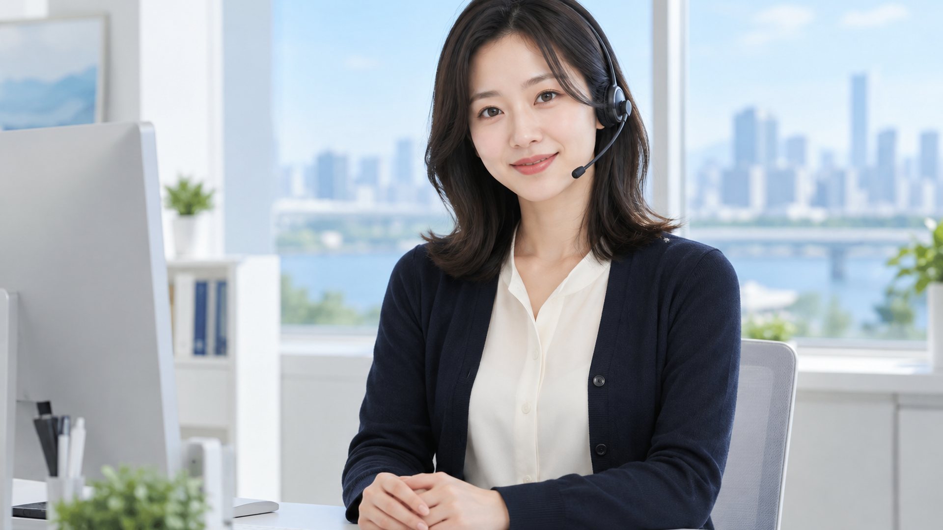 모텔 PG단말기 영수증 · 결제 취소 · 모텔 영수증 · 결제 취소 · 밝은 사무실에서 상담을 준비하는 여성 상담원(연출 사진)
