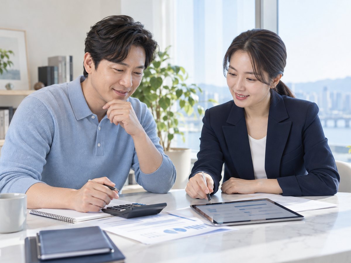 모텔 PG단말기 · 모텔 입실 카드결제 · 두 사람이 태블릿을 보며 일정을 맞추는 장면(연출 사진)