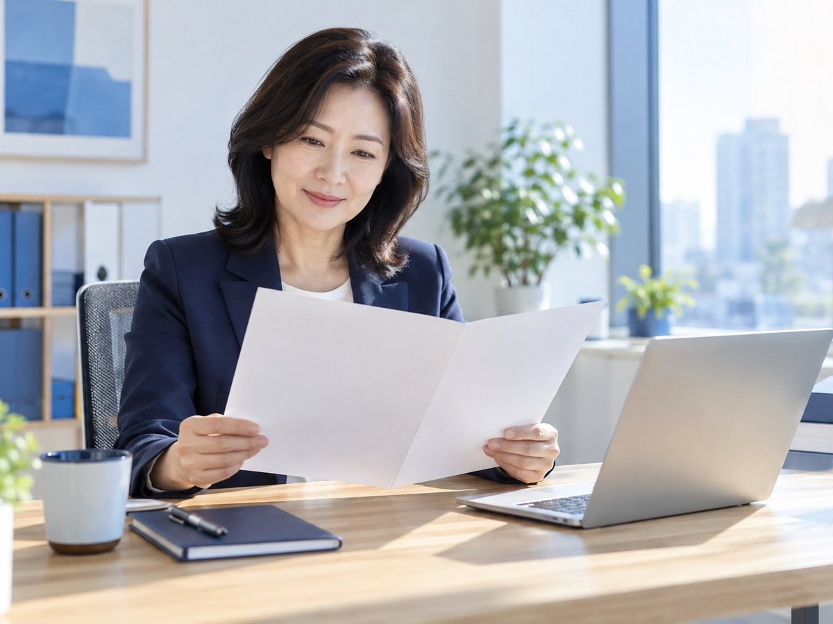 모텔 PG단말기 · 여성이 서류를 들고 확인하는 장면(연출 사진)